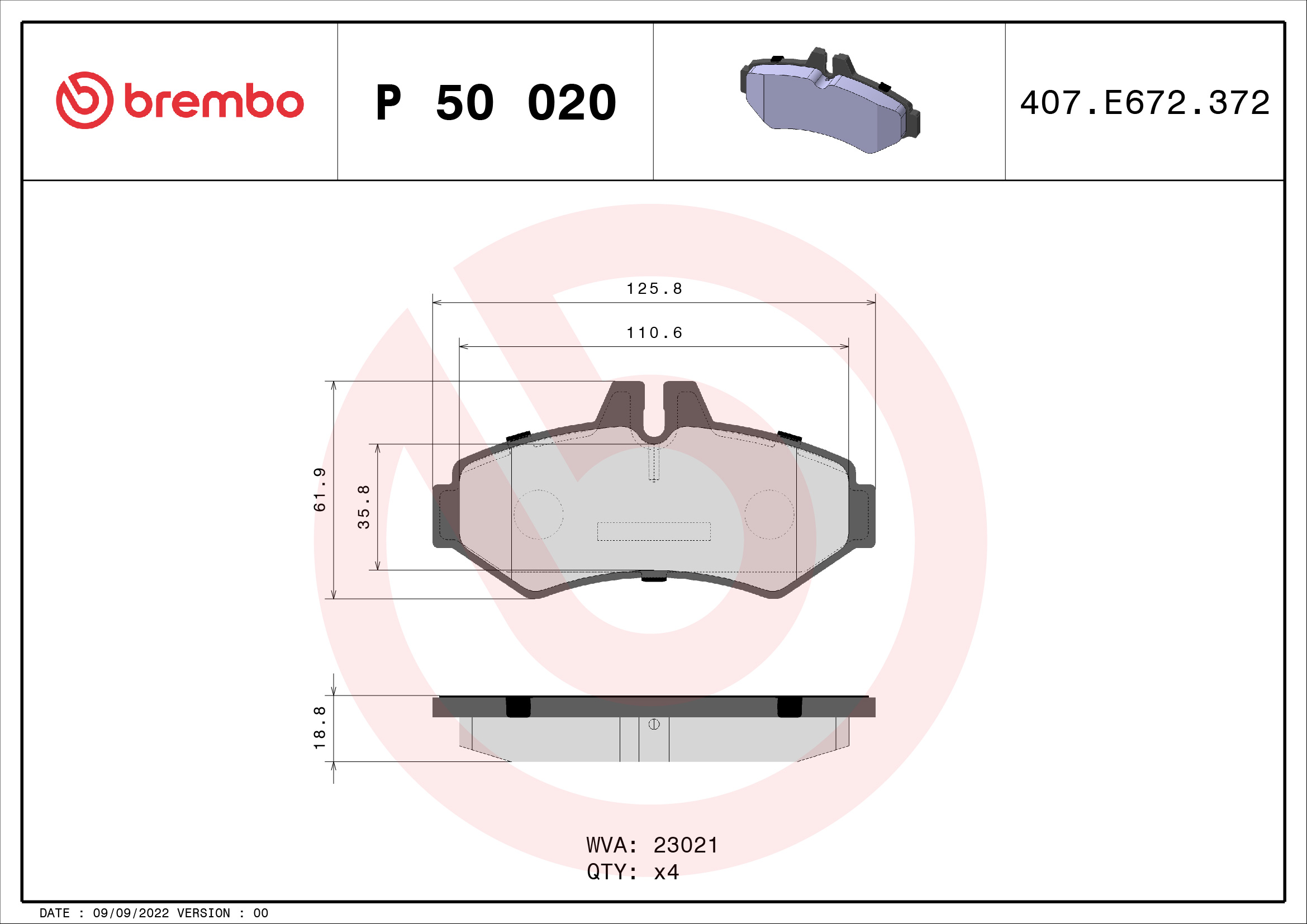 A.B.S. P 50 020 BREMBO Bremsbelagsatz, Scheibenbremse